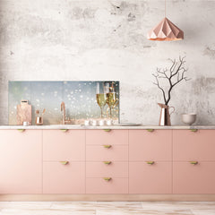 Toughened printed glass backsplash - Wide format steel coated wall glass backsplash: New Years Eve celebration