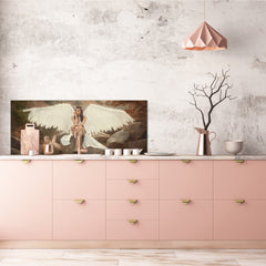 Toughened printed glass backsplash - Wideformat steel coated wall glass splashback: White archangel descended from heaven