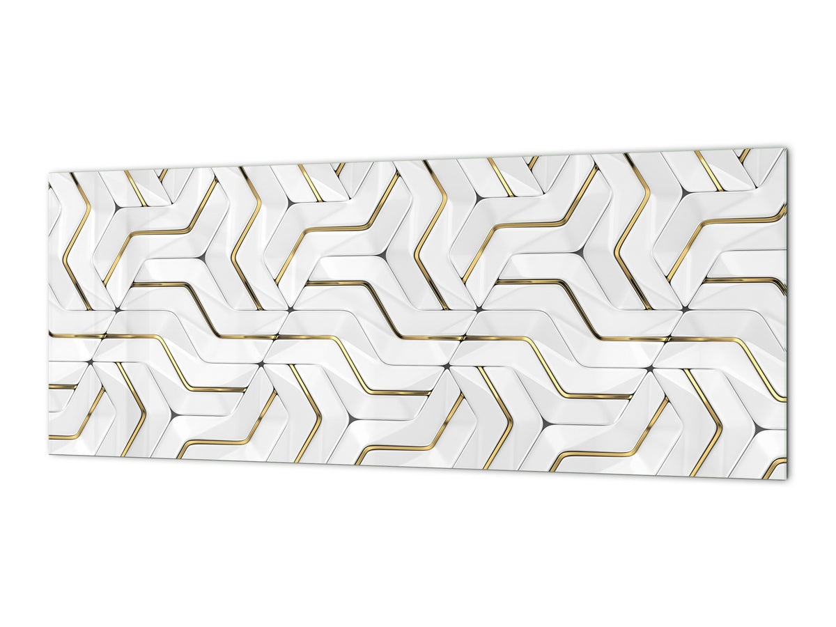 Toughened printed glass backsplash - Wideformat steel coated wall glass splashback: 3D wall  panels with gold deco