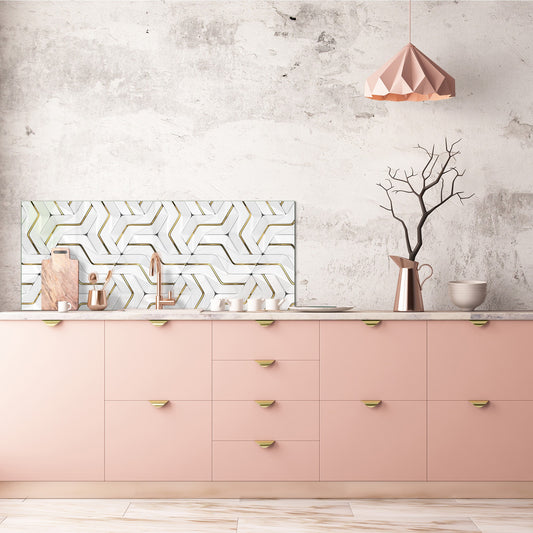 Toughened printed glass backsplash - Wideformat steel coated wall glass splashback: 3D wall  panels with gold deco