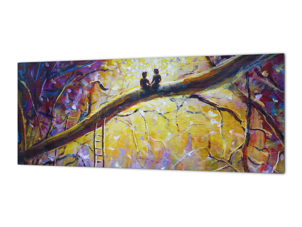 Toughened printed glass backsplash - Wideformat steel coated wall glass splashback:  Lovers in dream forest