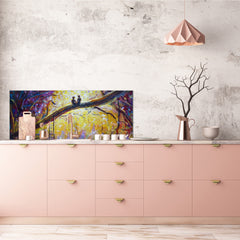 Toughened printed glass backsplash - Wideformat steel coated wall glass splashback:  Lovers in dream forest