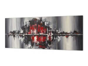 Toughened printed glass backsplash - Wideformat steel coated wall glass splashback:  City landscape in dark