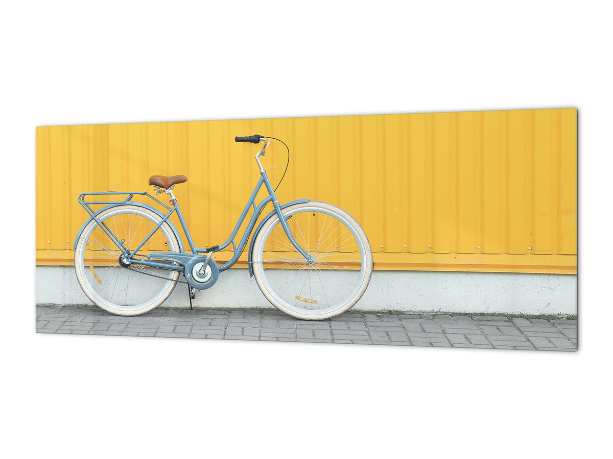 Toughened printed glass backsplash - Wideformat steel coated wall glass splashback:  Retro bike