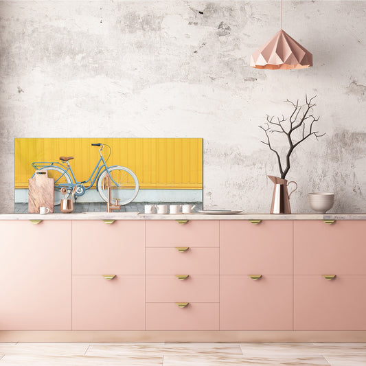Toughened printed glass backsplash - Wideformat steel coated wall glass splashback:  Retro bike