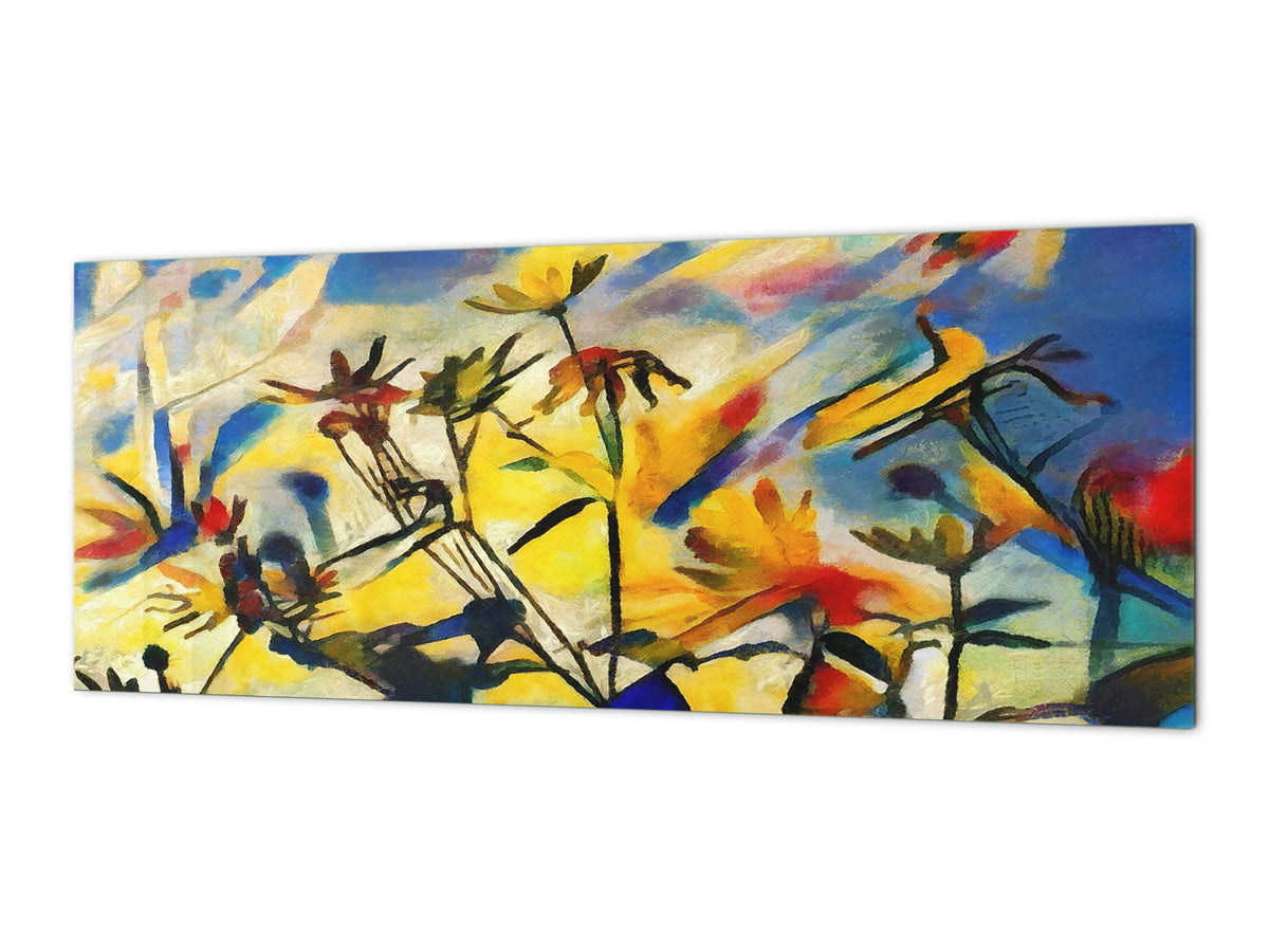 Toughened printed glass backsplash - Wideformat steel coated wall glass splashback:  The flowers of the field