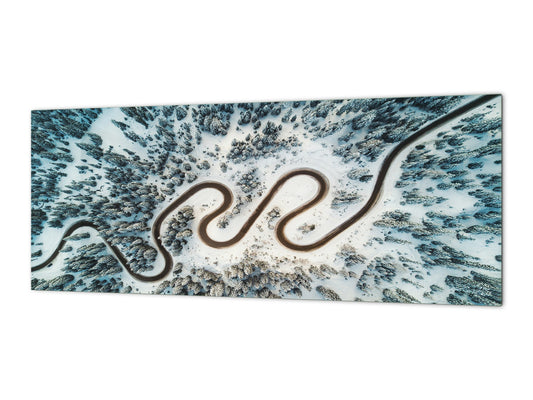 Tempered Glass magnetic and non magnetic splash-back in wide-format: Aerial view of snow mountain landscape