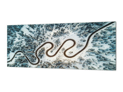 Tempered Glass magnetic and non magnetic splash-back in wide-format: Aerial view of snow mountain landscape