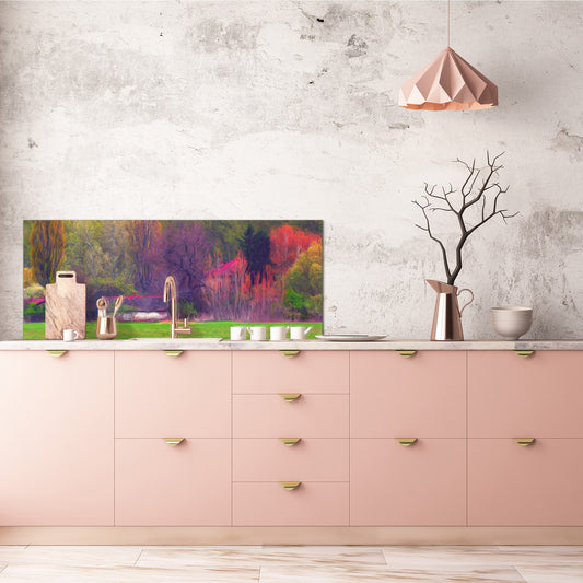 Tempered Glass magnetic and non magnetic splashback in wide-format: Landscape painting - farm house
