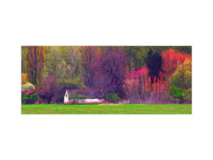 Tempered Glass magnetic and non magnetic splashback in wide-format: Landscape painting - farm house