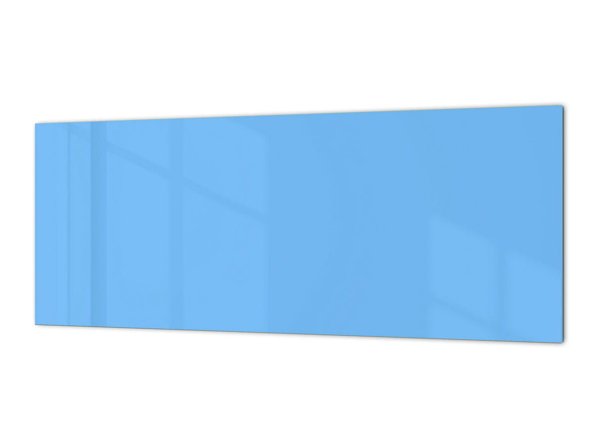 Glass backsplash w/ and w/o metal sheet backing with magnetic properties: Pastel Blue