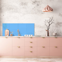 Glass backsplash w/ and w/o metal sheet backing with magnetic properties: Pastel Blue