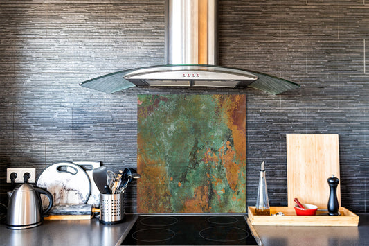 Toughened glass backsplash – Art glass design printed glass splashback NBS04 Rusted textures Series: Old copper oxidation