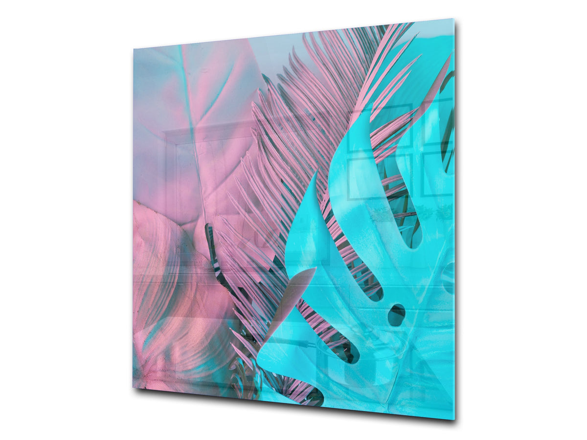 Stunning printed Glass backsplash – Tempered glass kitchen wall panel NBS07 Vintage leaves and patterns Series: Gradient jungle