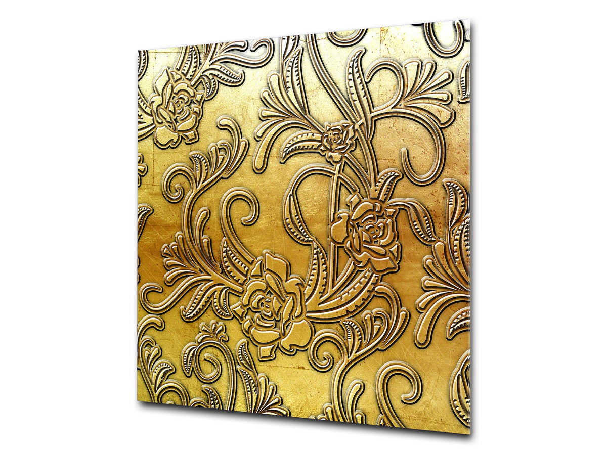 Glass kitchen backsplash – Tempered Glass splashback – Photo backsplash NBS10 Decorative Surfaces Series: Metal flowers