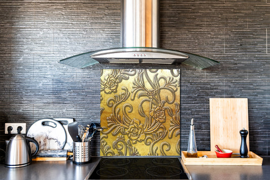Glass kitchen backsplash – Tempered Glass splashback – Photo backsplash NBS10 Decorative Surfaces Series: Metal flowers