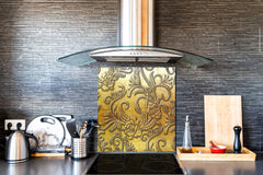 Glass kitchen backsplash – Tempered Glass splashback – Photo backsplash NBS10 Decorative Surfaces Series: Metal flowers