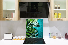 Toughened glass backsplash – Art glass design printed glass splashback NBS11 Tropical Leaves Series: Tropical leaves background