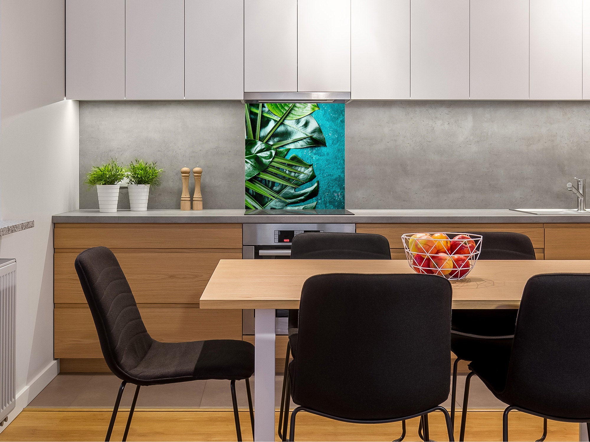 Toughened glass backsplash – Art glass design printed glass splashback NBS11 Tropical Leaves Series: Tropical leaves background