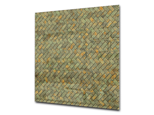 Printed Tempered glass wall art – Glass kitchen backsplash NBS05 Textures and tiles 1 Series: Tiny golden tiles