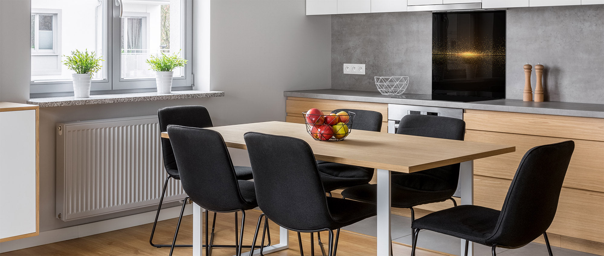 Stylish Tempered glass backsplash – Glass kitchen splashback – Glass upstand NBS08 Golden Waves Series: Sparkling golden dust