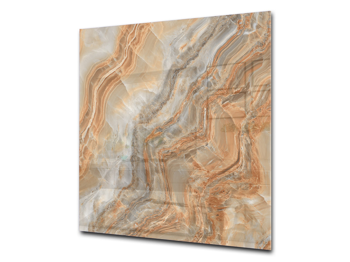 Stylish Tempered glass backsplash – Glass kitchen splashback – Glass upstand NBS01 Marbles 1 Series: Swirls of orange marble