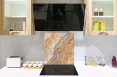 Stylish Tempered glass backsplash – Glass kitchen splashback – Glass upstand NBS01 Marbles 1 Series: Swirls of orange marble