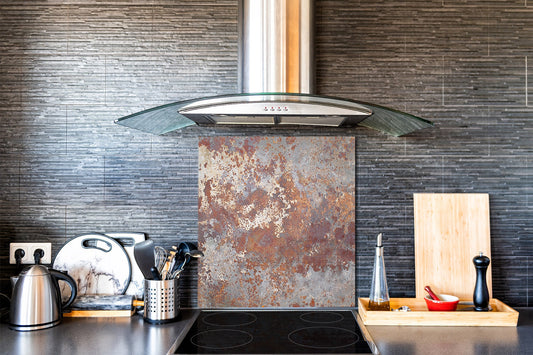Toughened glass backsplash – Art glass design printed glass splashback NBS04 Rusted textures Series: Rusted metal