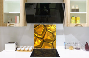Stylish Tempered glass backsplash – Glass kitchen splashback – Glass upstand NBS08 Golden Waves Series: Gold bars