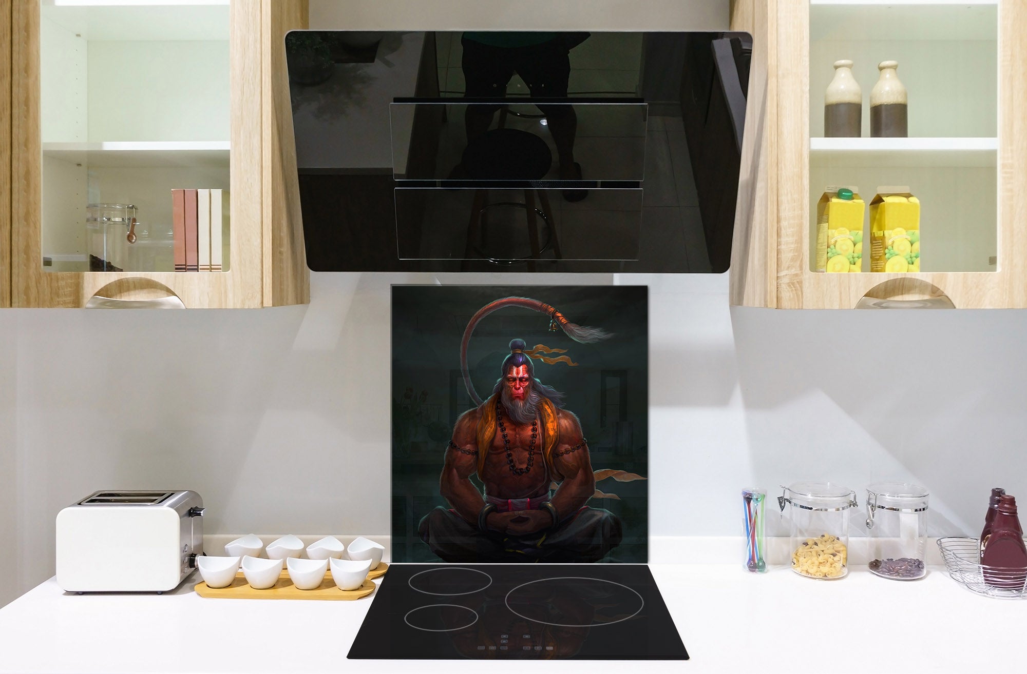 Printed tempered glass backsplash – Glass kitchen splashback NBS13 Abstract Graphics Series: Image of God Hanuman