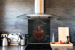 Printed tempered glass backsplash – Glass kitchen splashback NBS13 Abstract Graphics Series: Image of God Hanuman