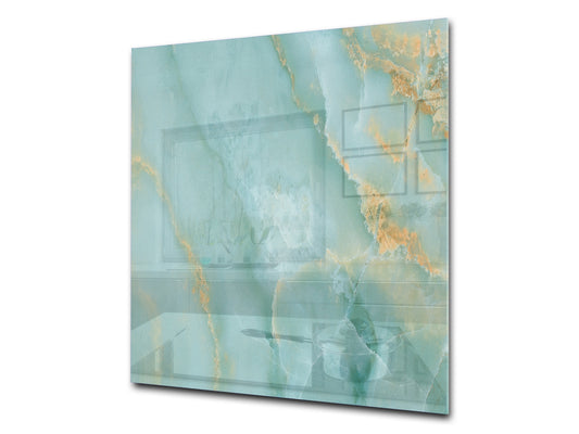 Stylish Tempered glass backsplash – Glass kitchen splashback – Glass upstand NBS01 Marbles 1 Series: Turqouise onyx pattern