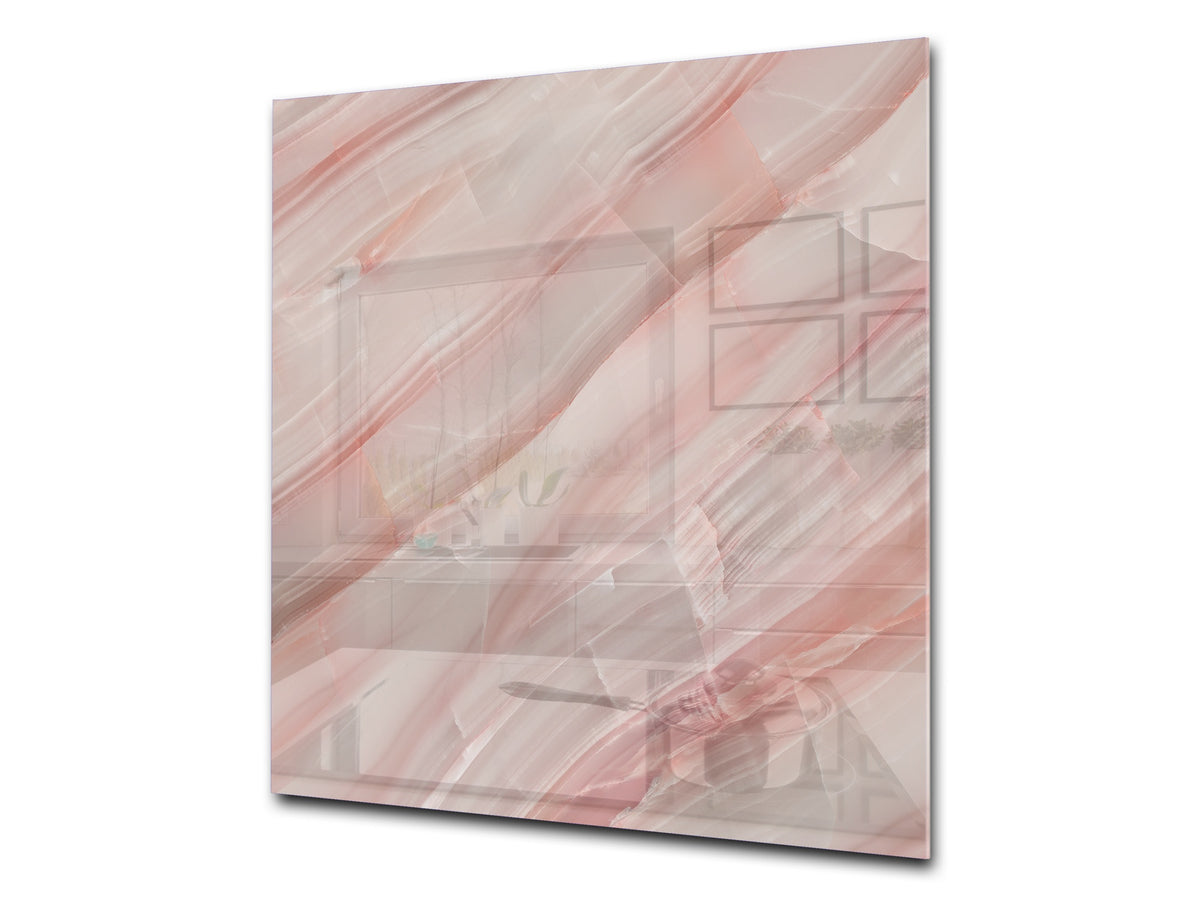 Unique Glass kitchen panel – Tempered Glass backsplash – Art design Glass Upstand NBS02 Marbles 2 Series: Carrara pink marble
