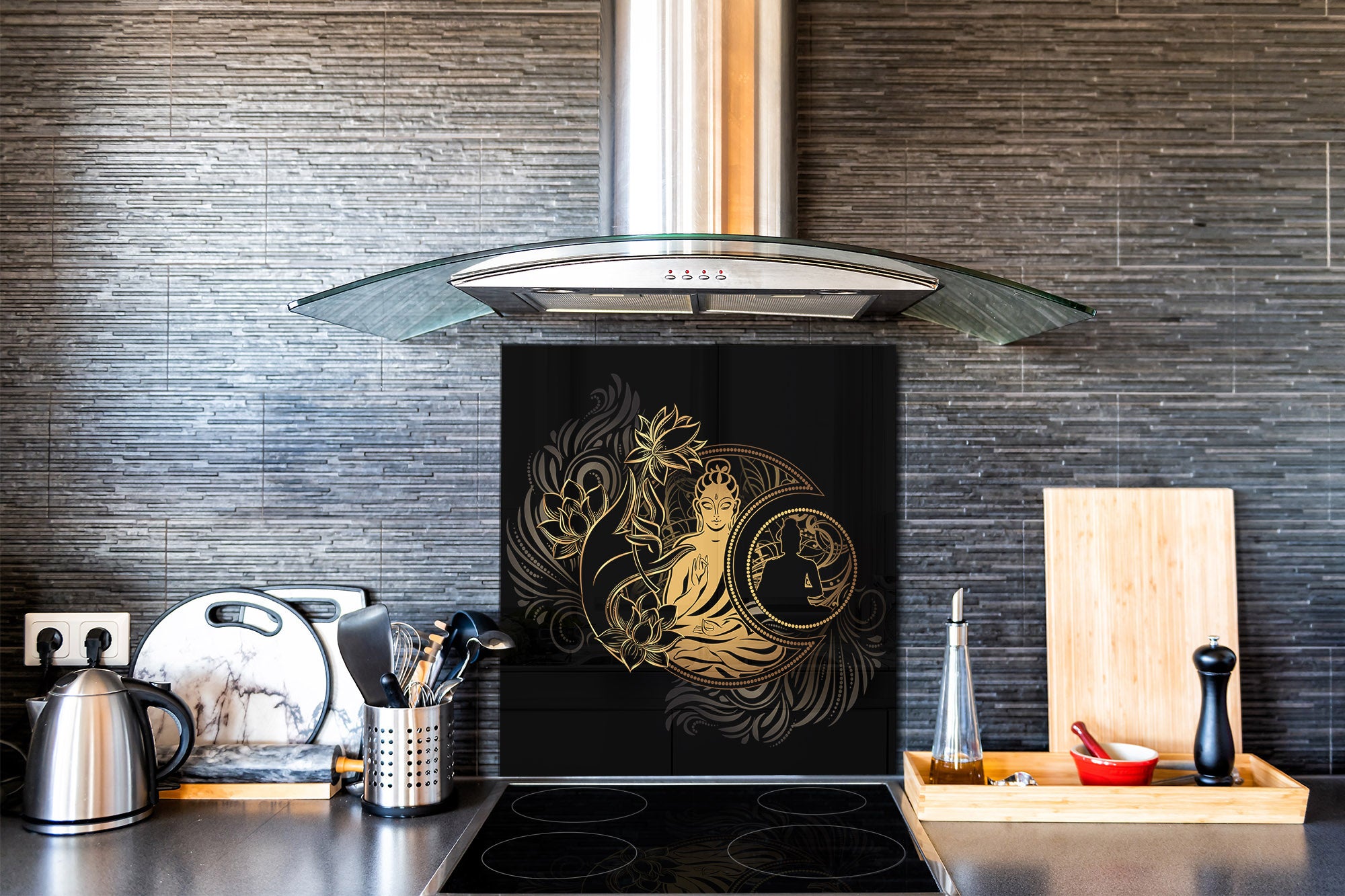 Printed tempered glass backsplash – Glass kitchen splashback NBS13 Abstract Graphics Series: Ethnic spirituality