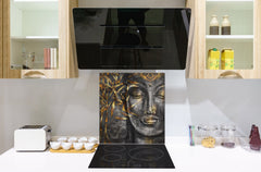 Printed tempered glass backsplash – Glass kitchen splashback NBS13 Abstract Graphics Series: Golden Buddha