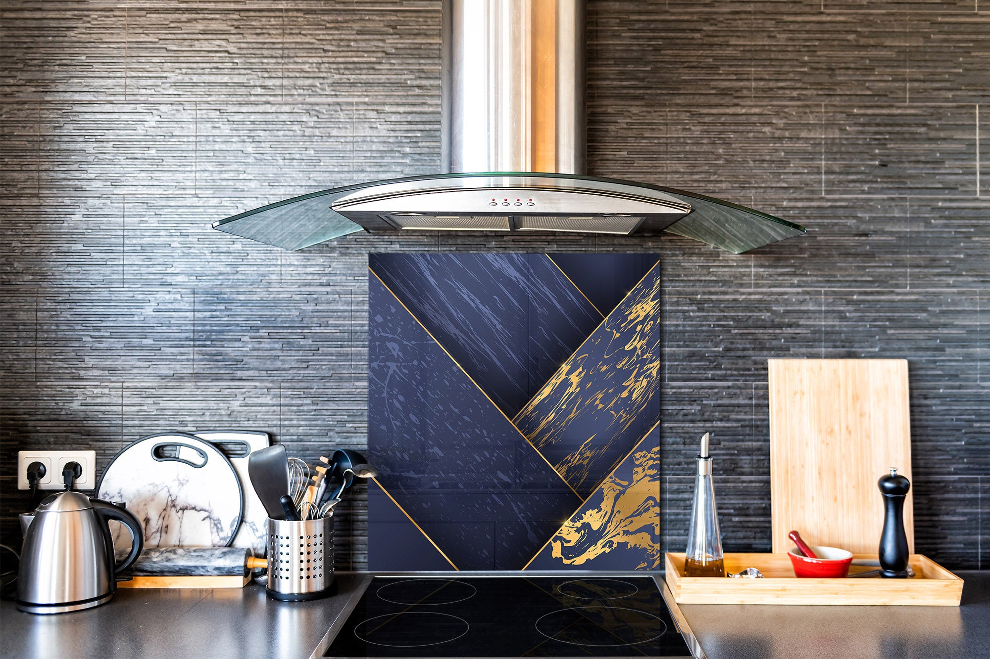 Glass kitchen backsplash – Tempered Glass splashback – Photo backsplash NBS10 Decorative Surfaces Series: Luxury blue panels