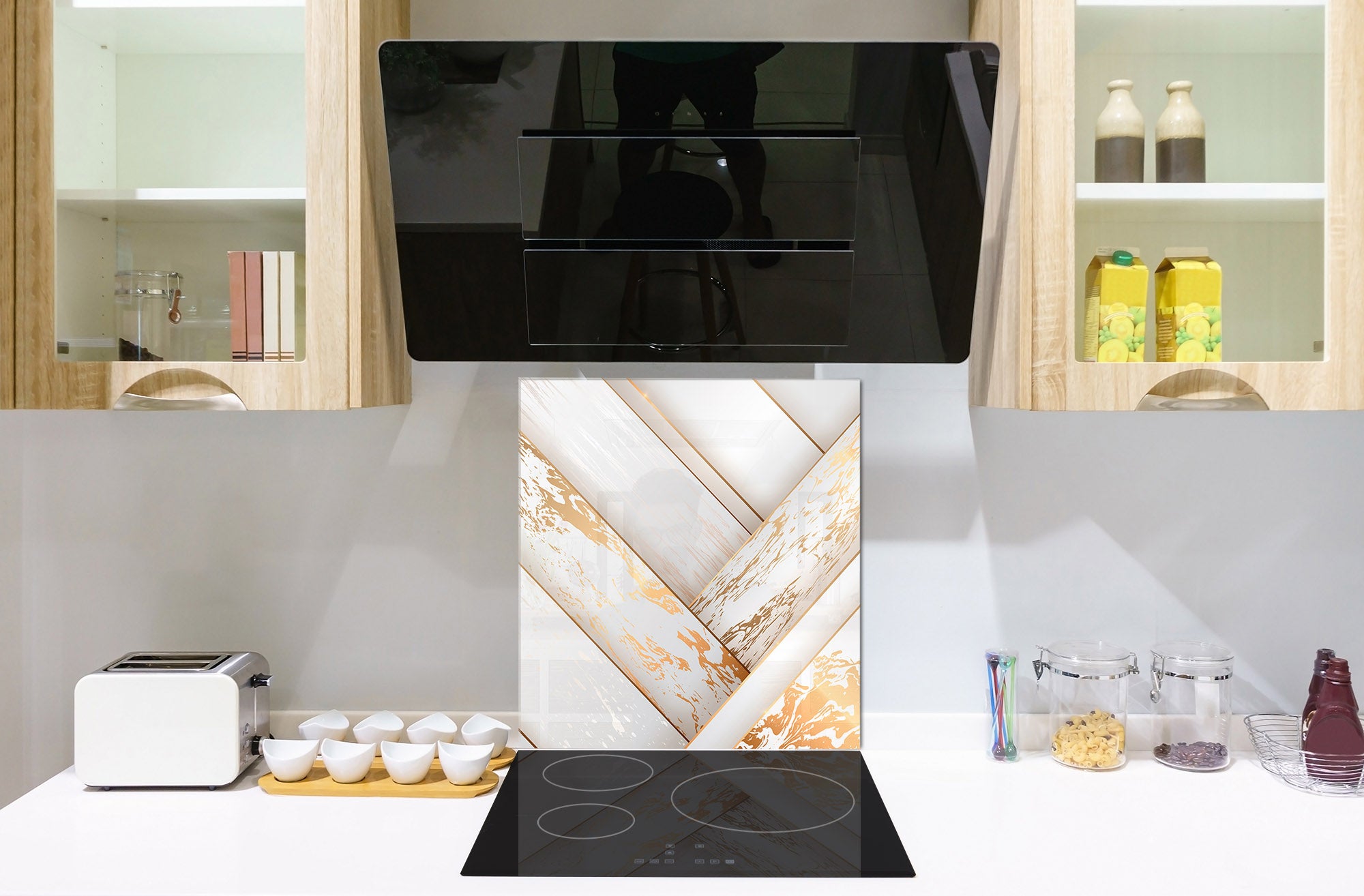 Glass kitchen backsplash – Tempered Glass splashback – Photo backsplash NBS10 Decorative Surfaces Series: Luxury white panels