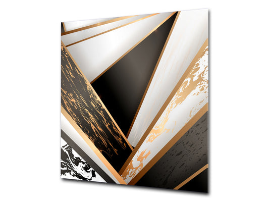 Glass kitchen backsplash – Tempered Glass splashback – Photo backsplash NBS10 Decorative Surfaces Series: Black and white interwoven with gold 2