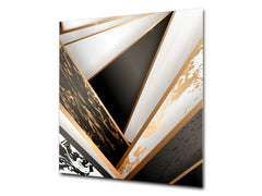 Glass kitchen backsplash – Tempered Glass splashback – Photo backsplash NBS10 Decorative Surfaces Series: Black and white interwoven with gold 2