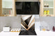 Glass kitchen backsplash – Tempered Glass splashback – Photo backsplash NBS10 Decorative Surfaces Series: Black and white interwoven with gold 2