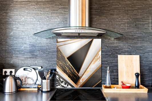 Glass kitchen backsplash – Tempered Glass splashback – Photo backsplash NBS10 Decorative Surfaces Series: Black and white interwoven with gold 2