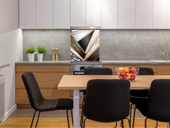 Glass kitchen backsplash – Tempered Glass splashback – Photo backsplash NBS10 Decorative Surfaces Series: Black and white interwoven with gold 2