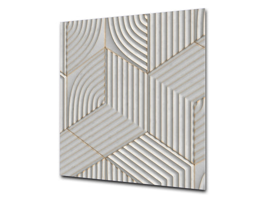 Glass kitchen backsplash – Tempered Glass splashback – Photo backsplash NBS10 Decorative Surfaces Series: White hexagons