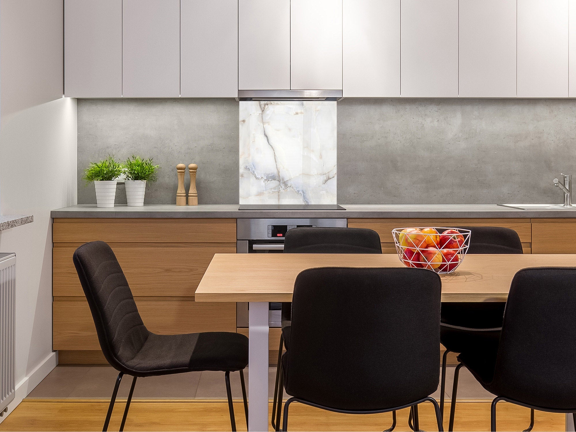 Unique Glass kitchen panel – Tempered Glass backsplash – Art design Glass Upstand NBS02 Marbles 2 Series: White marble design