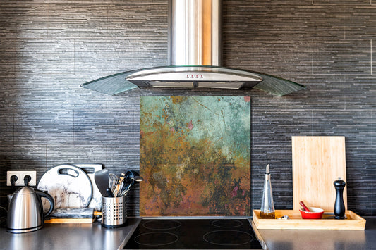 Toughened glass backsplash – Art glass design printed glass splashback NBS04 Rusted textures Series: Colorfoul tarnished copper