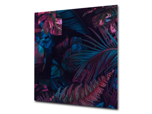 Toughened glass backsplash – Art glass design printed glass splashback NBS11 Tropical Leaves Series: Fluorescent jungle