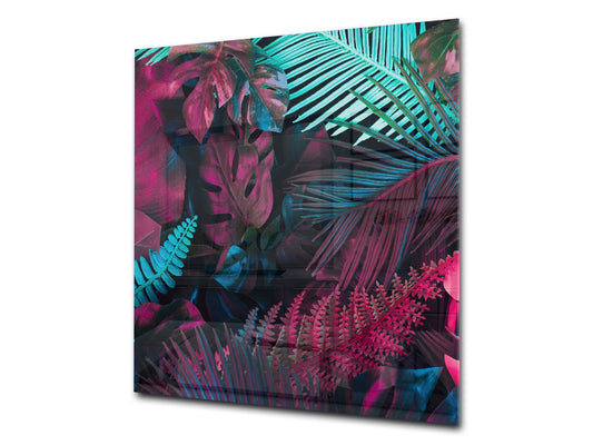 Stunning printed Glass backsplash – Tempered glass kitchen wall panel NBS07 Vintage leaves and patterns Series: Abstract tropical leaves