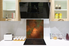 Toughened glass backsplash – Art glass design printed glass splashback NBS04 Rusted textures Series: Oxidized copper with green accents