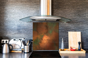 Toughened glass backsplash – Art glass design printed glass splashback NBS04 Rusted textures Series: Oxidized copper with green accents