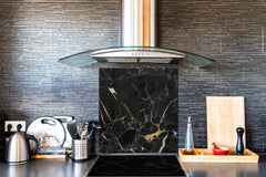 Unique Glass kitchen panel – Tempered Glass backsplash – Art design Glass Upstand NBS02 Marbles 2 Series: Gold ripples on black background